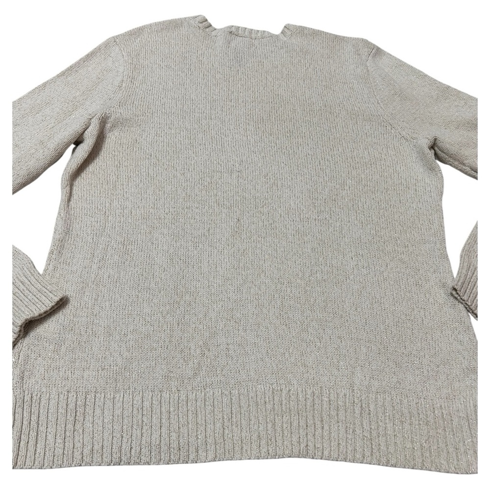 Chaps Cream Crewneck Cable Knit Sweater Woven With Sparkly Golden knit - Picture 5 of 6